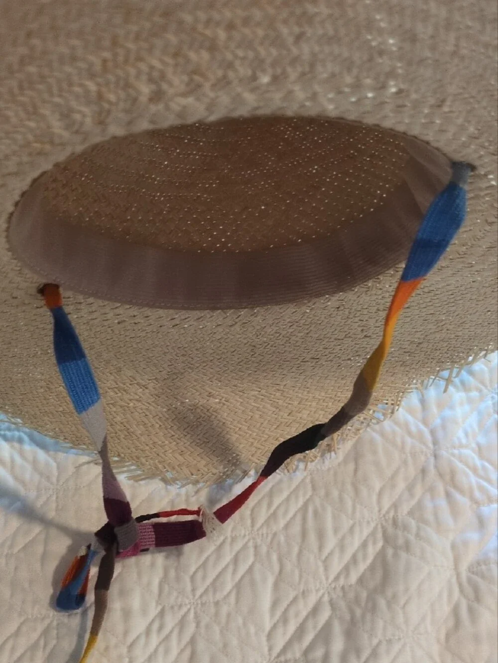 Sunshine Tienda Natural Palm Straw Wide Brim Sun Hat with Colorful Strap Accent - Picture 3 of 4